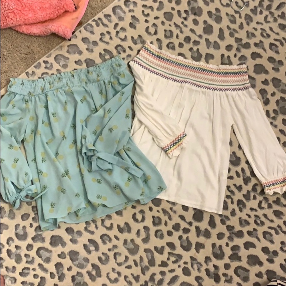 2 off the shoulder tops - pineapple and multi